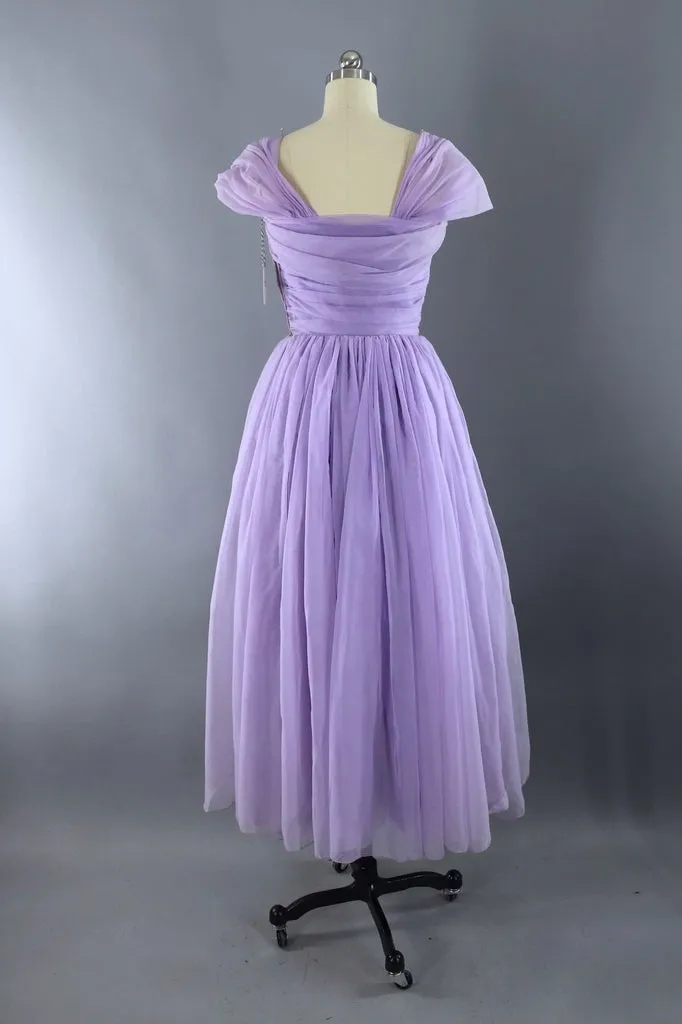 Vintage 1950s Lavender Chiffon Party Dress