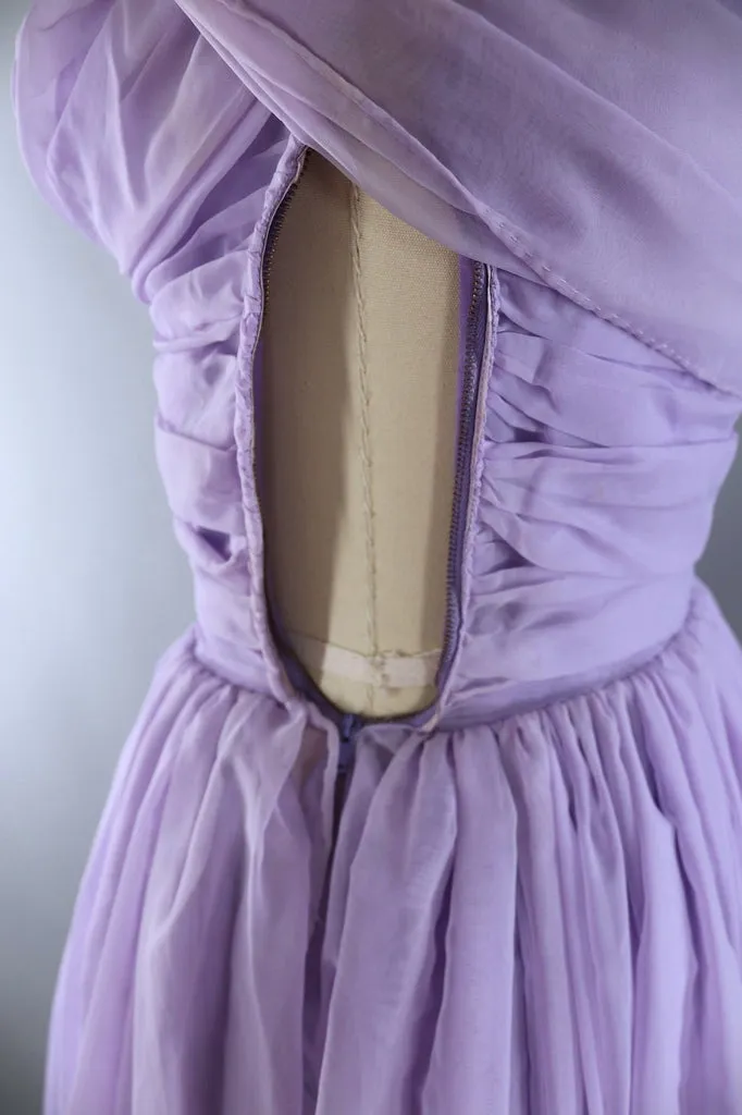 Vintage 1950s Lavender Chiffon Party Dress