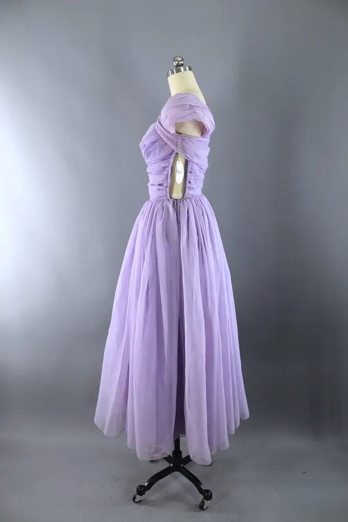 Vintage 1950s Lavender Chiffon Party Dress