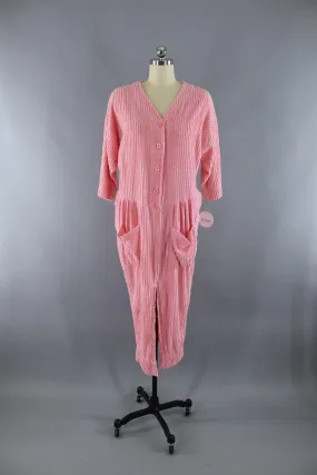 Vintage 1980s Pink Chenille Caftan House Dress Robe