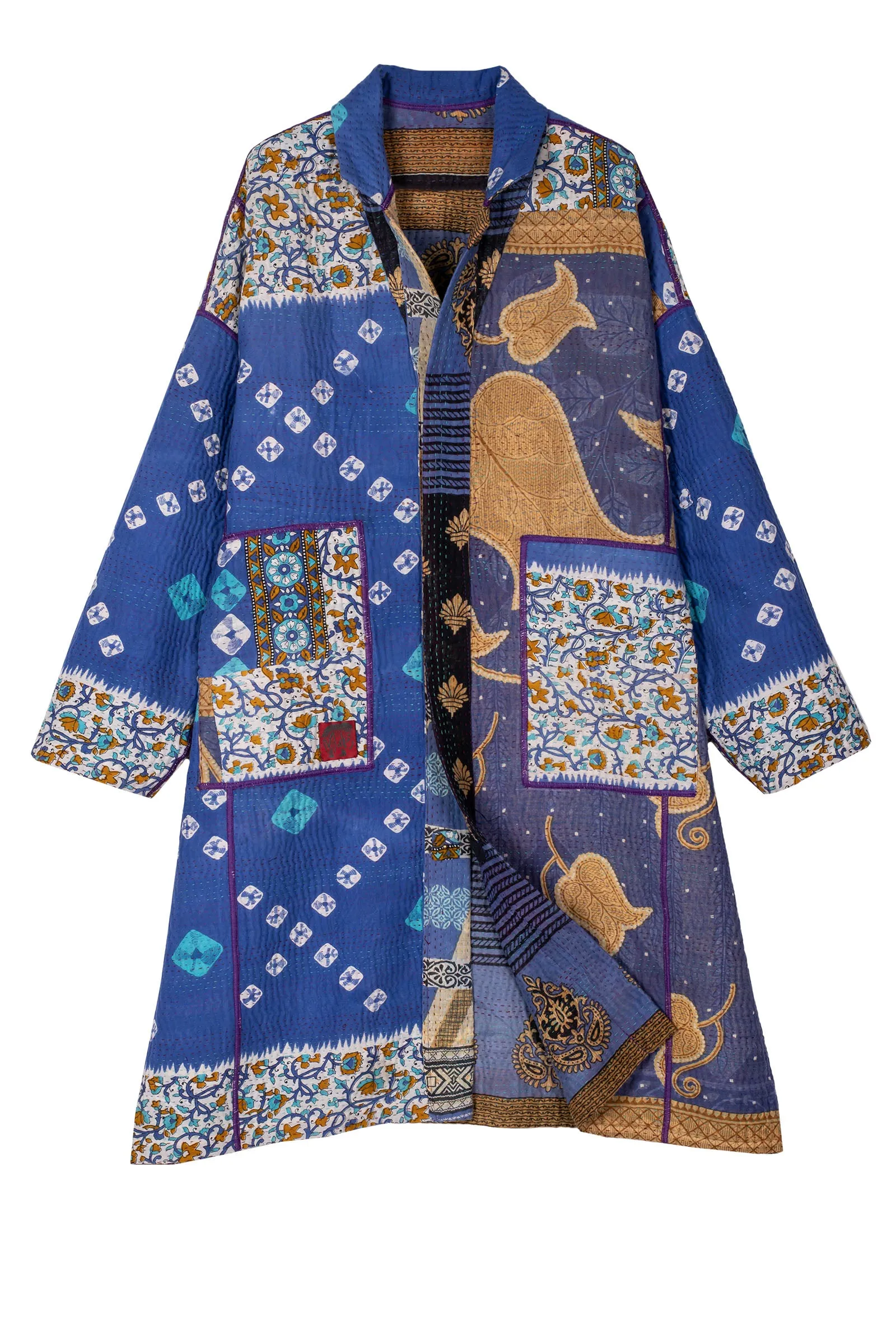 VINTAGE COTTON KANTHA OVERSIZED MEDIUM COAT - cv4331-0006a -