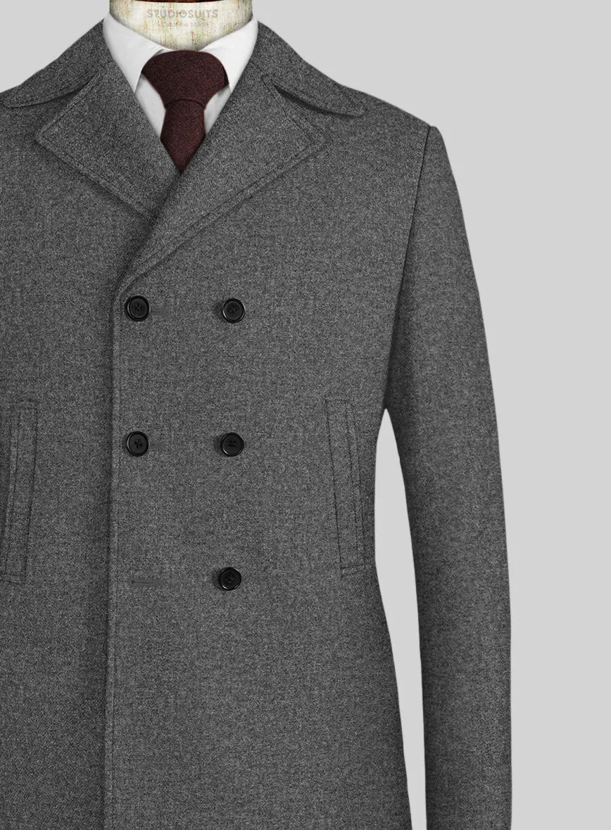 Vintage Plain Dark Gray Tweed Pea Coat