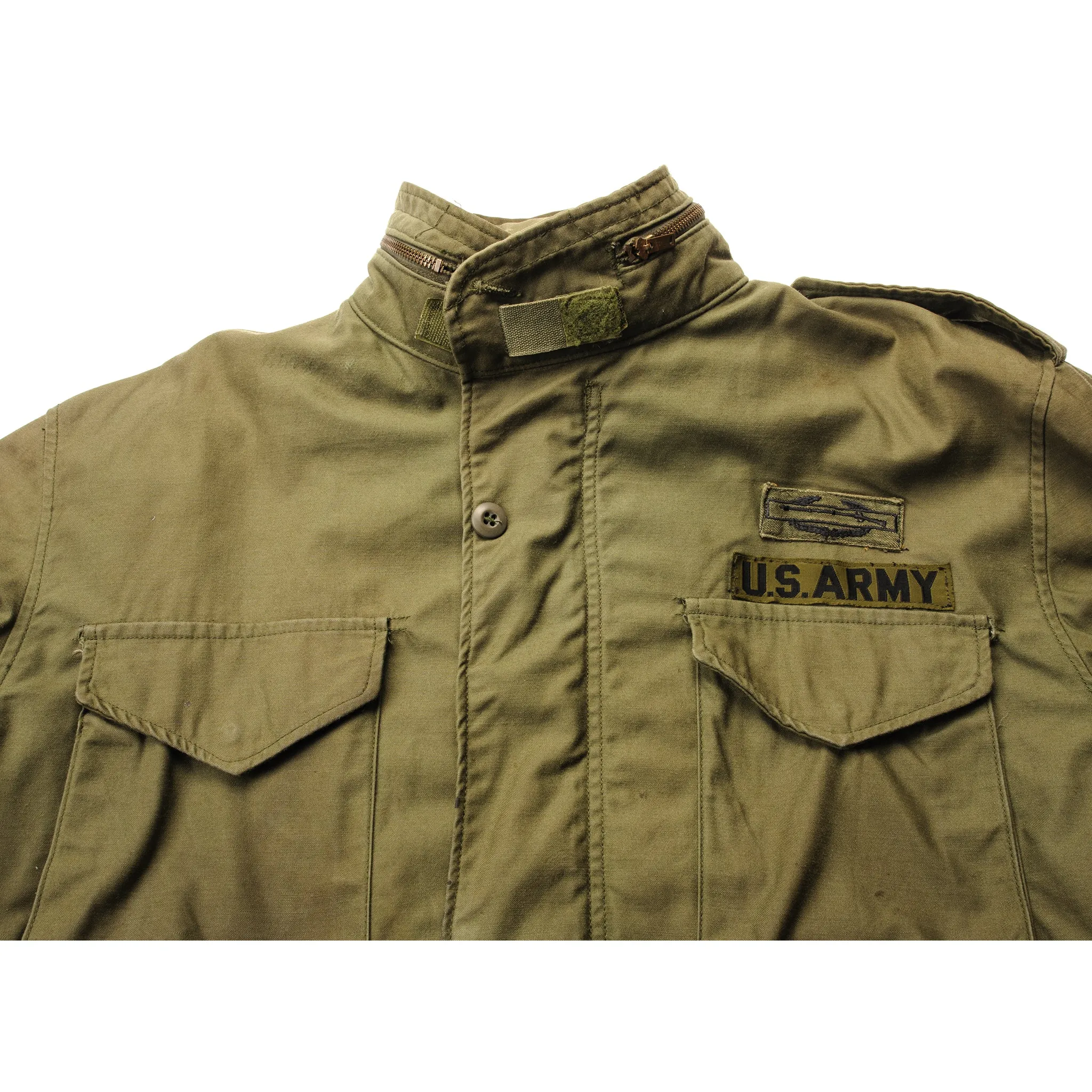 VINTAGE US ARMY M-1965 M65 FIELD JACKET VIETNAM WAR SIZE LARGE REGULAR  WITH PATCHES