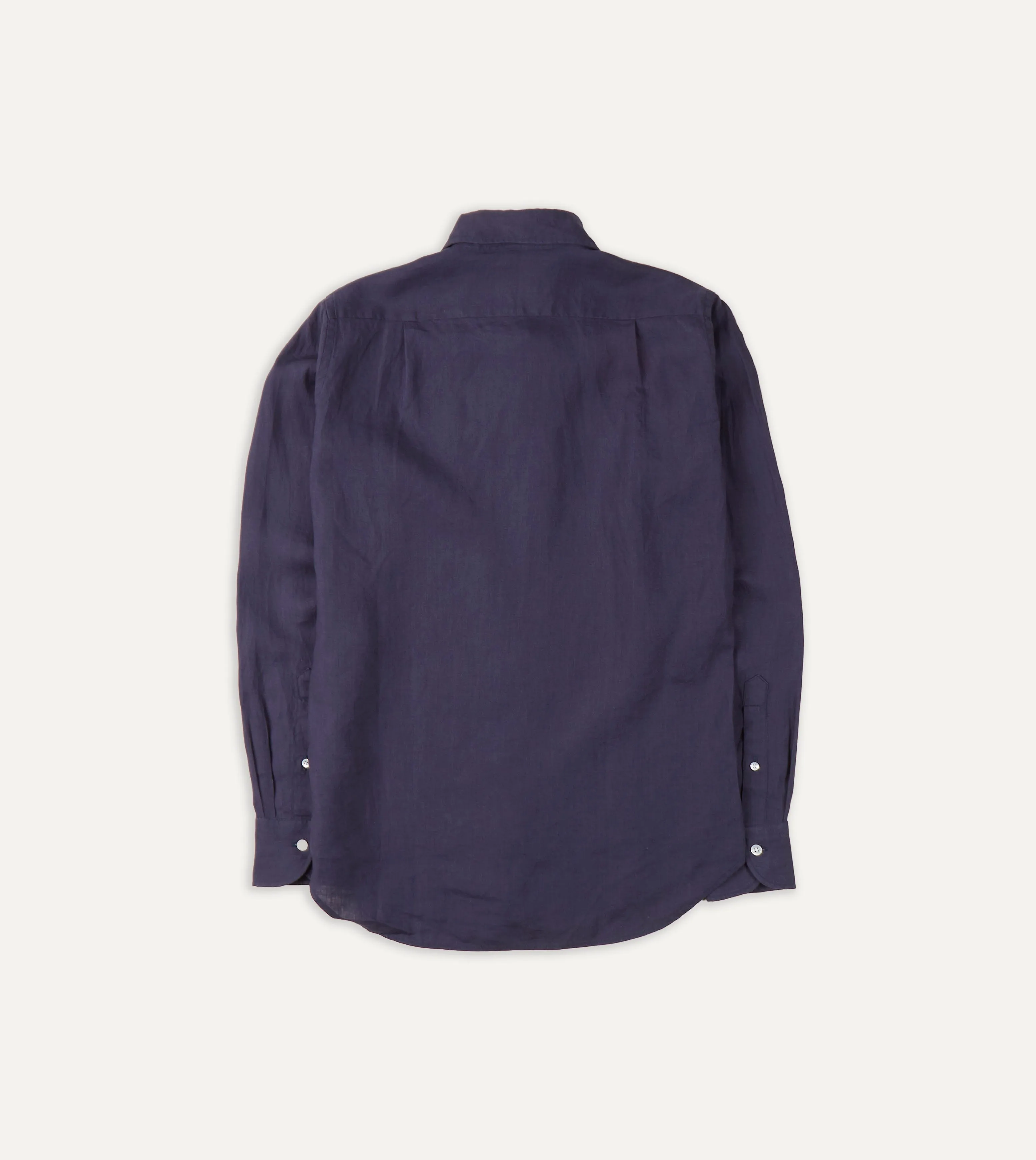 Washed Navy Linen Spread Collar Shirt