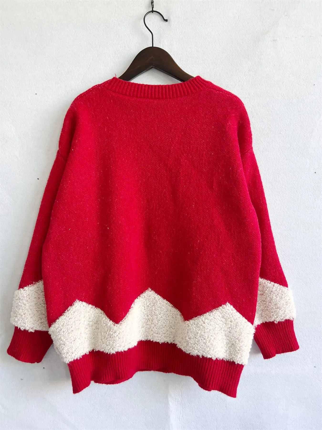 Wenkouban-Christmas Thanksgiving outfits_Tree Gold Thread Flocked Round Neck Long Sleeved Loose Knit Pullover Christmas Sweater