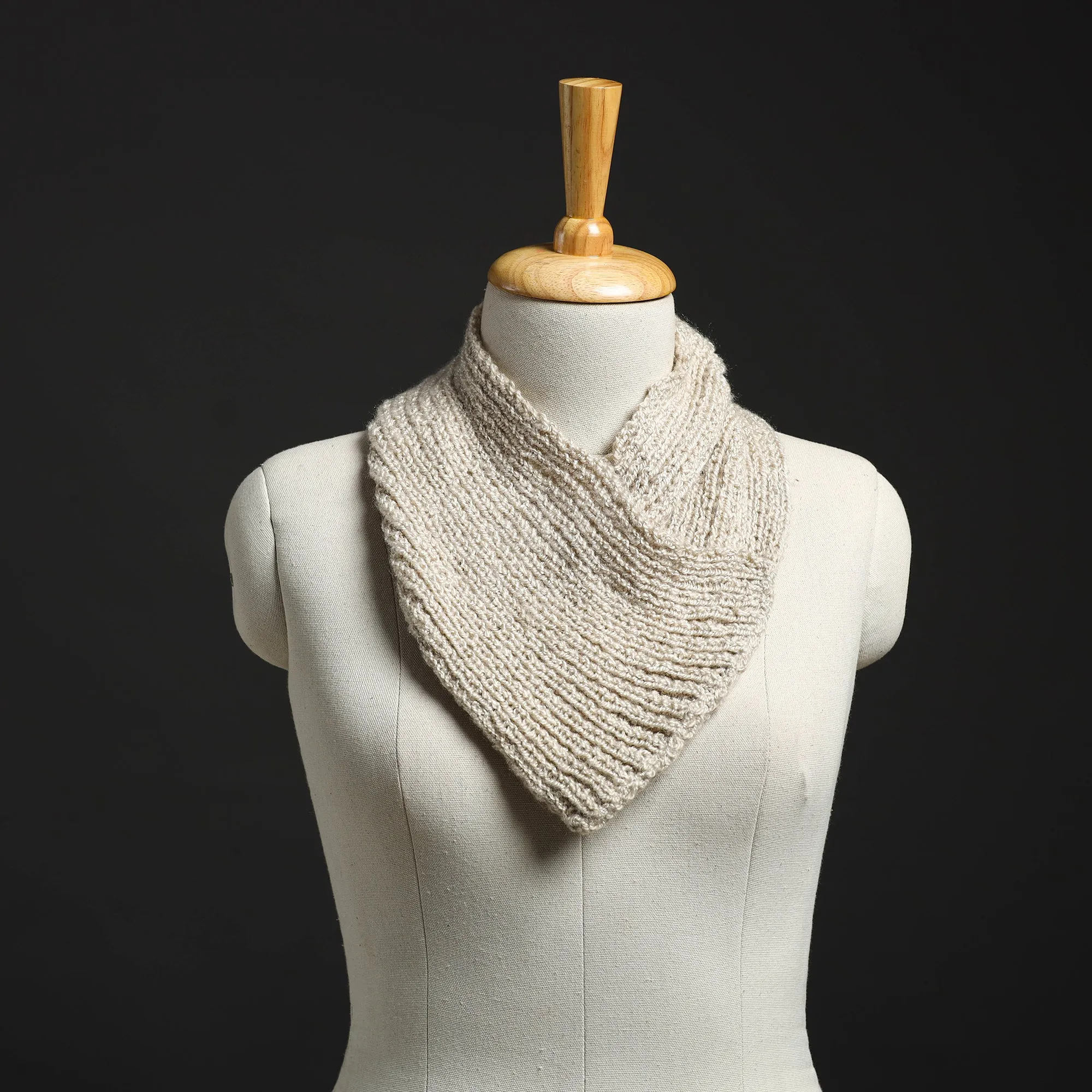 White - Kumaun Hand Knitted Woolen Button Cowl 119