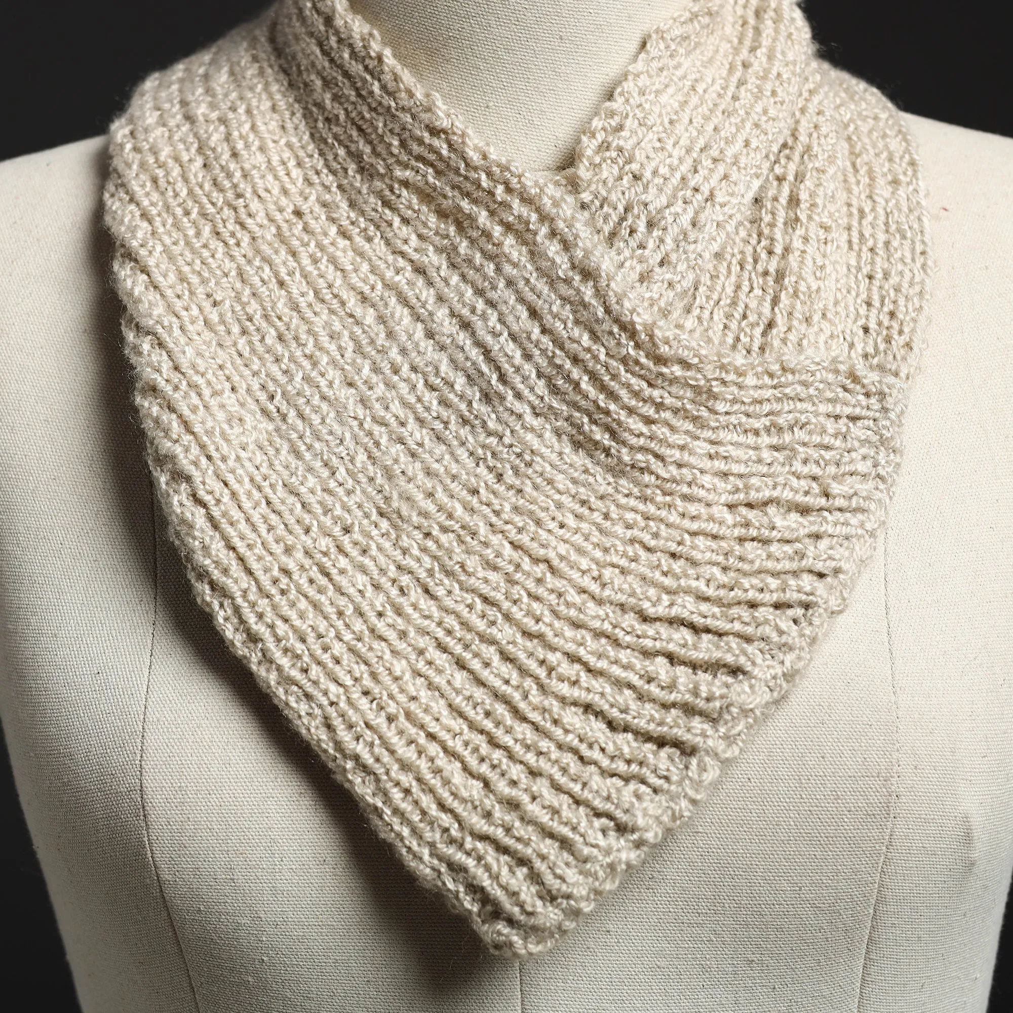 White - Kumaun Hand Knitted Woolen Button Cowl 119