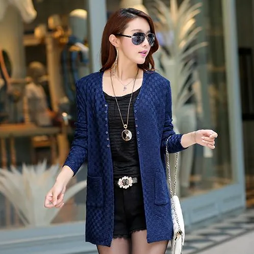 Women Sweater Long Cardigan Fashion Summer Style Long Sleeve Thin Knitted Cardigan  female Sweaters  Free Shipping