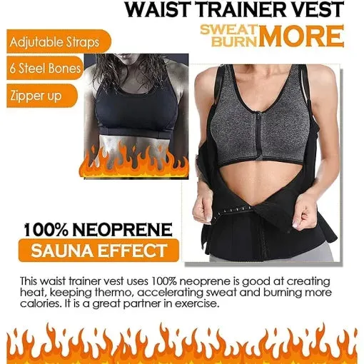 Women Waist Trainer Sweat Belt Tank Top with Strap Zipper