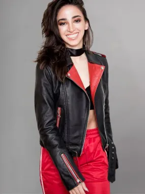 Womens Black and Red Contrast Leather Jacket