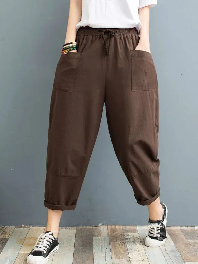 Women's Fashion Designer Women's Cotton Linen Harem Pants