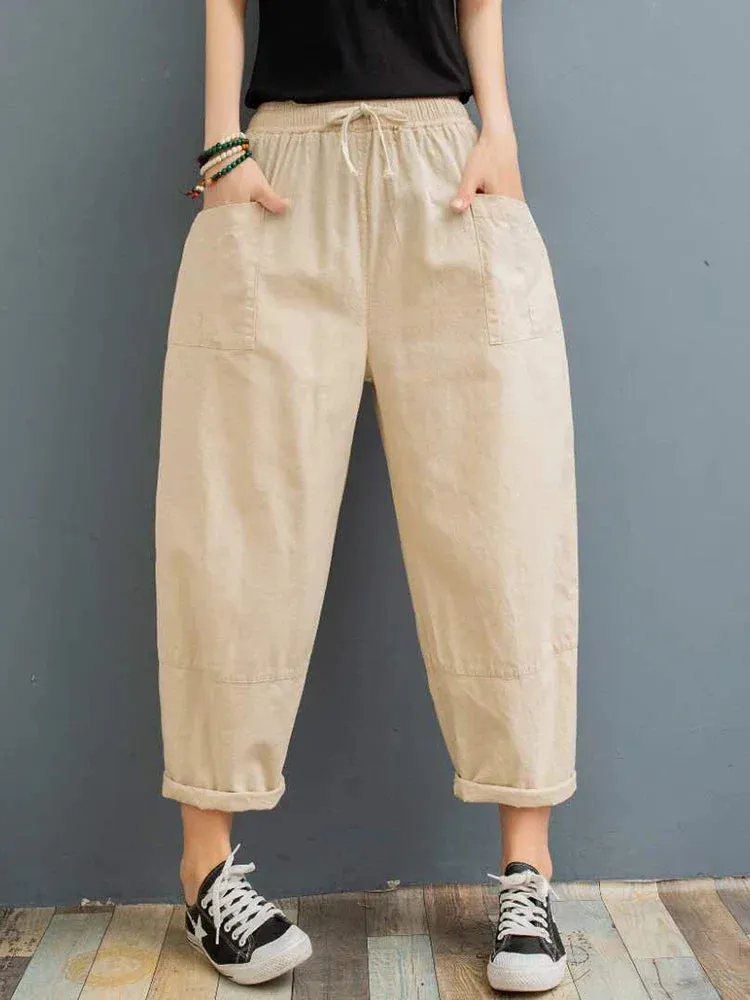 Women's Fashion Designer Women's Cotton Linen Harem Pants