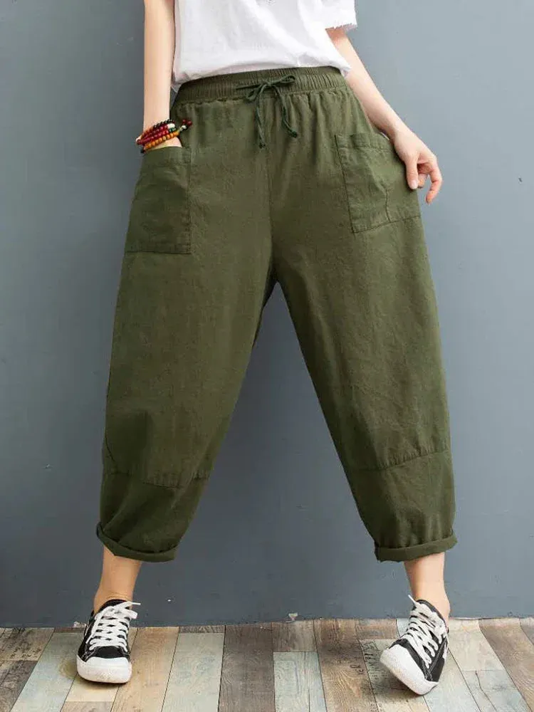 Women's Fashion Designer Women's Cotton Linen Harem Pants