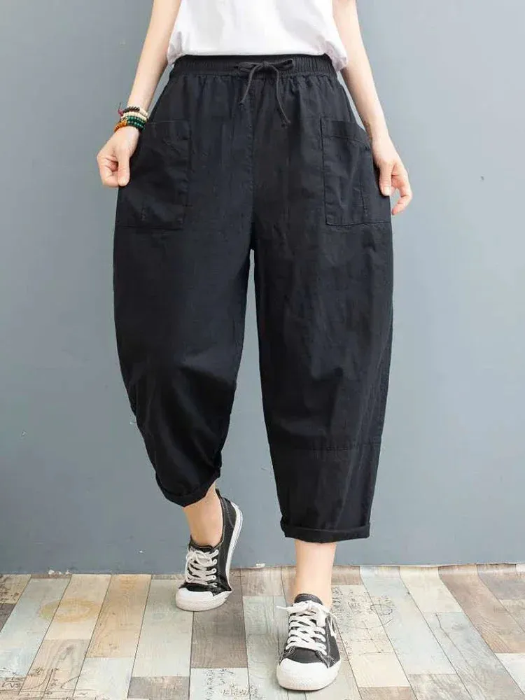 Women's Fashion Designer Women's Cotton Linen Harem Pants