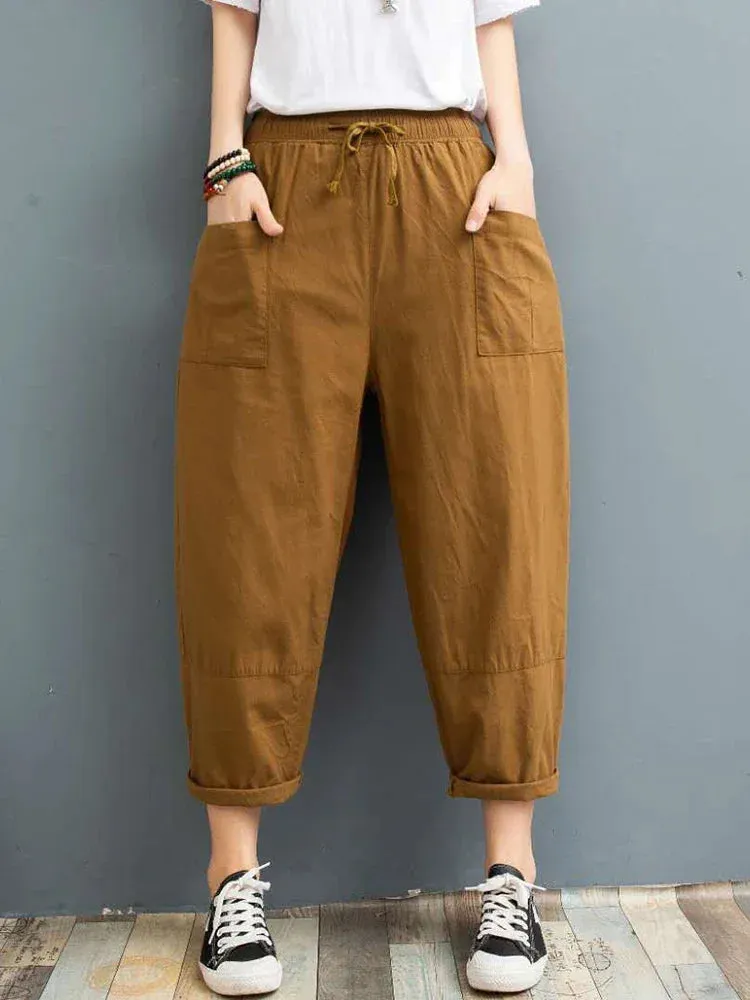 Women's Fashion Designer Women's Cotton Linen Harem Pants