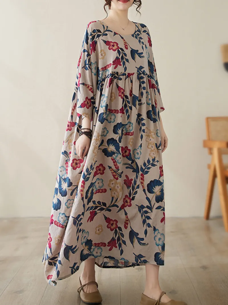 Women's Generous Beauty Printed Flower Smock Dress