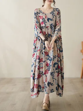 Women's Generous Beauty Printed Flower Smock Dress