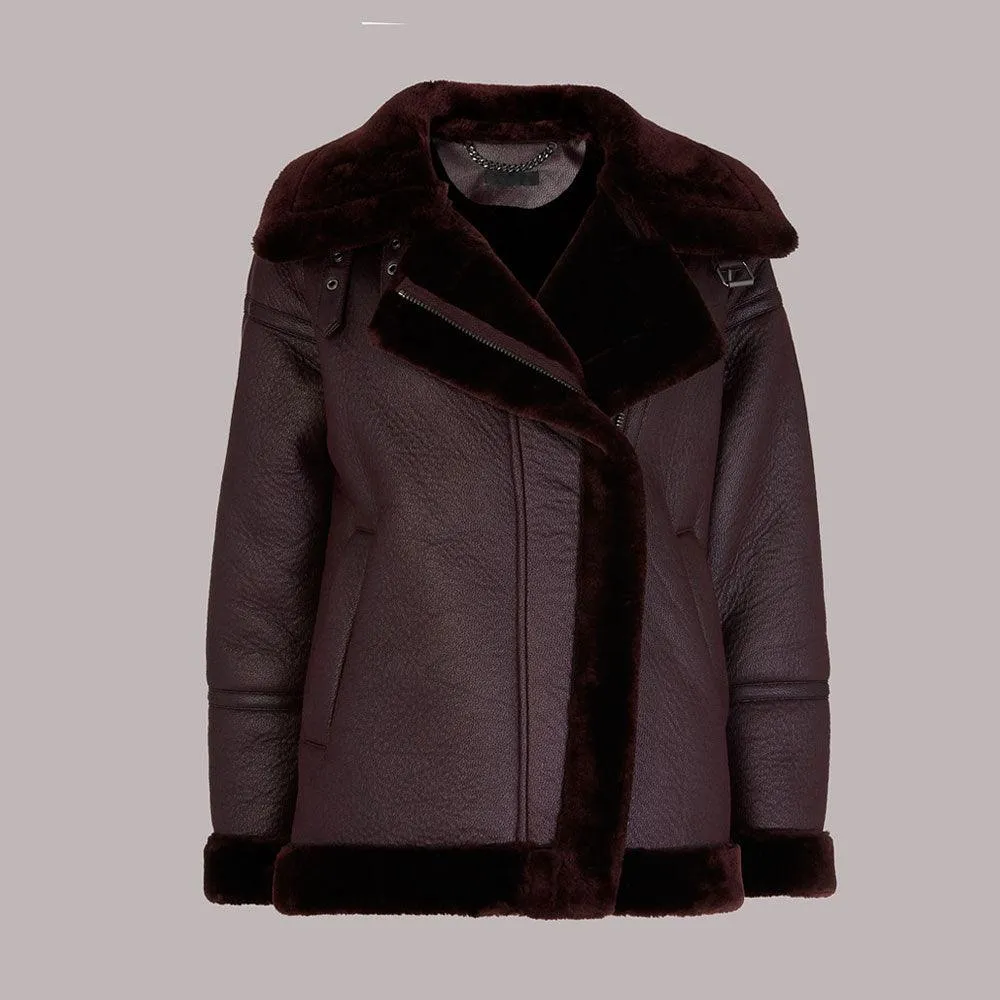 Women's Lauren Faux Fur Shearling Biker Leather jacket