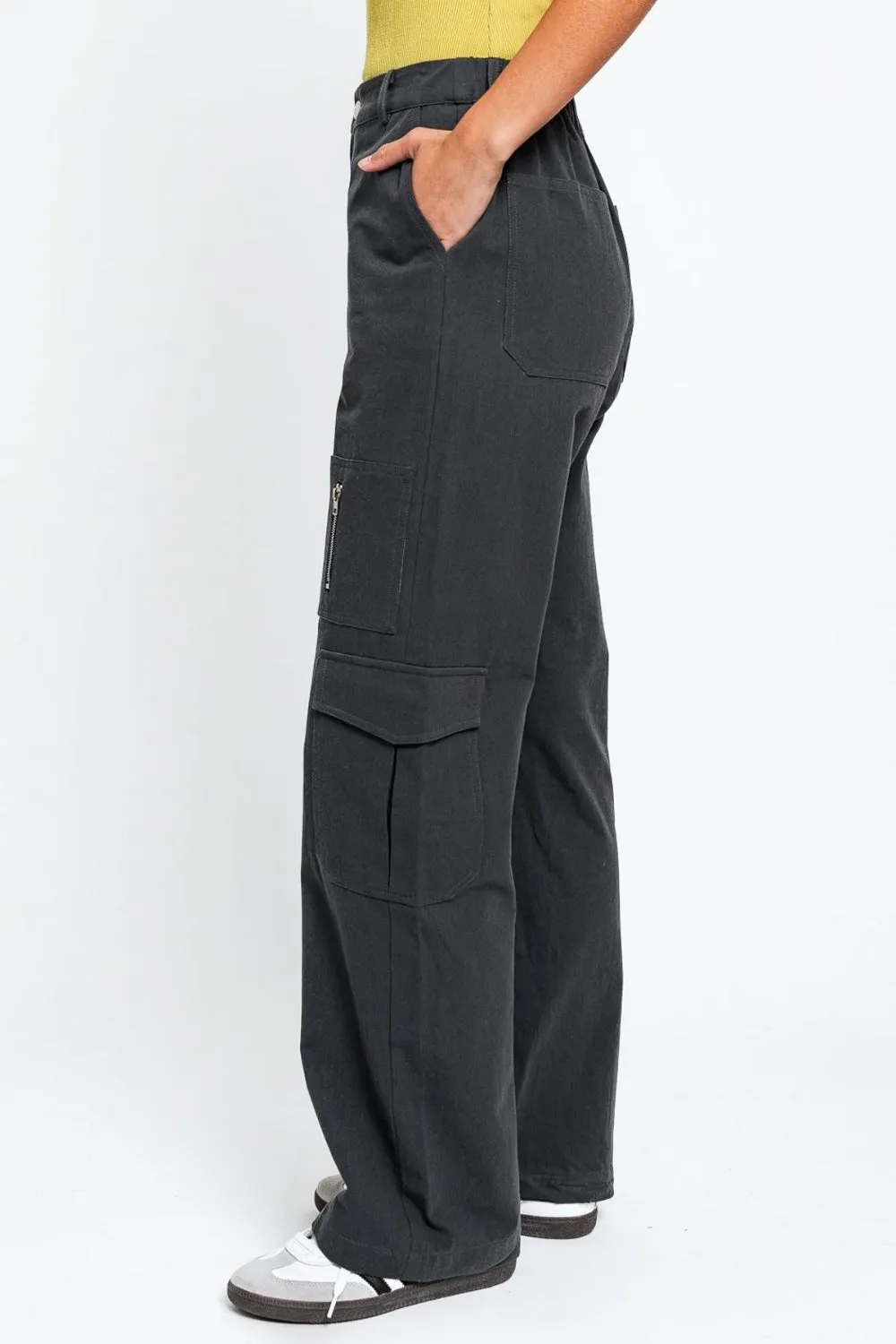 Women's Le Lis High Waisted Wide Leg Cargo Pants with Pockets