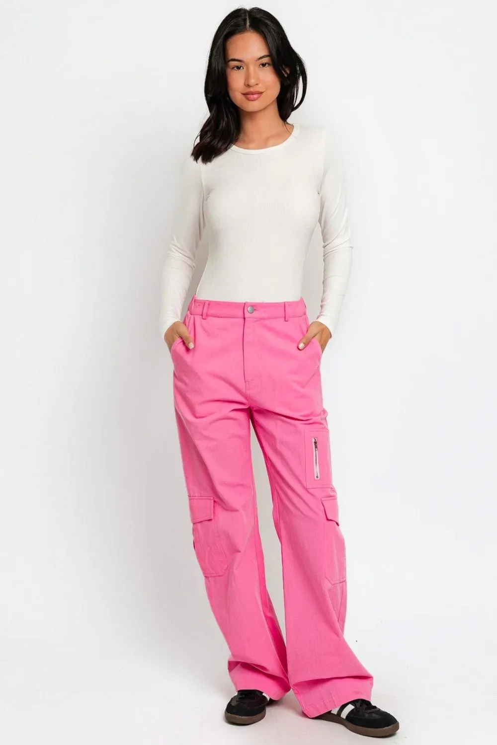 Women's Le Lis High Waisted Wide Leg Cargo Pants with Pockets