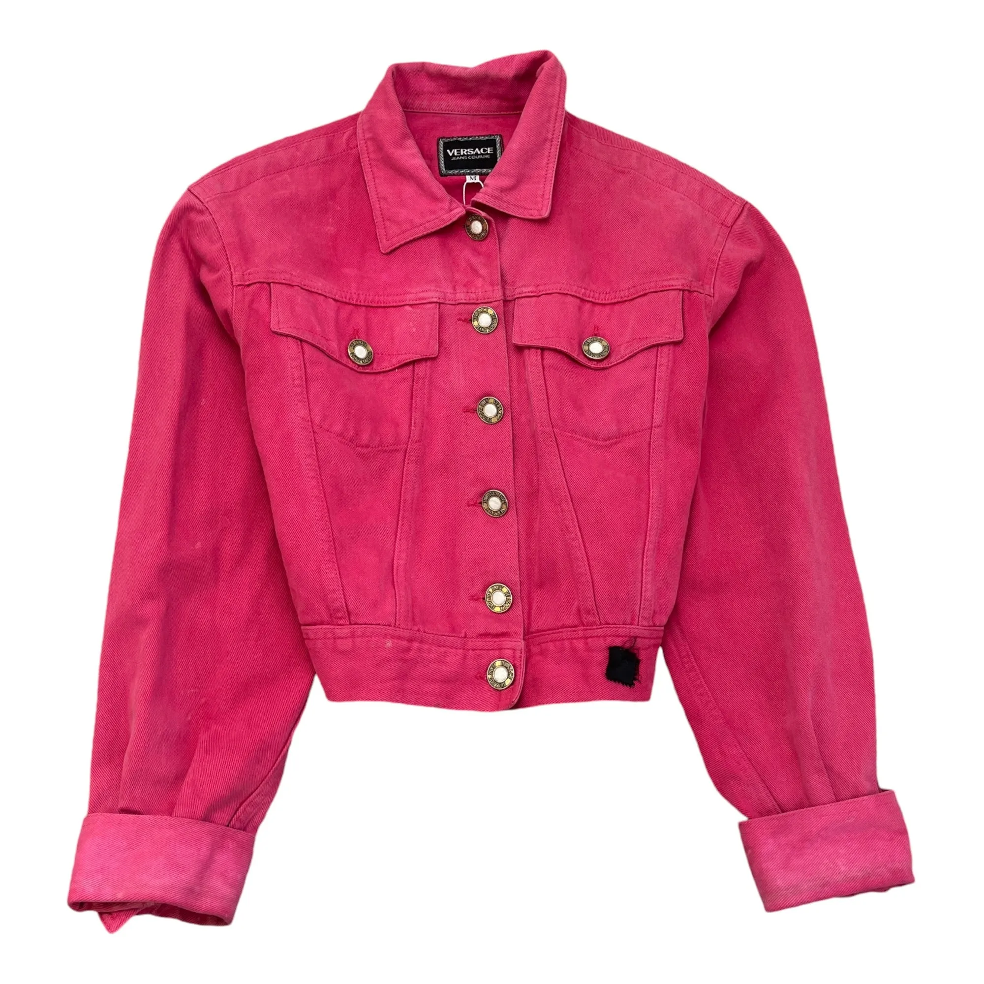 Women's Logo Button Denim Jacket Pink Size M