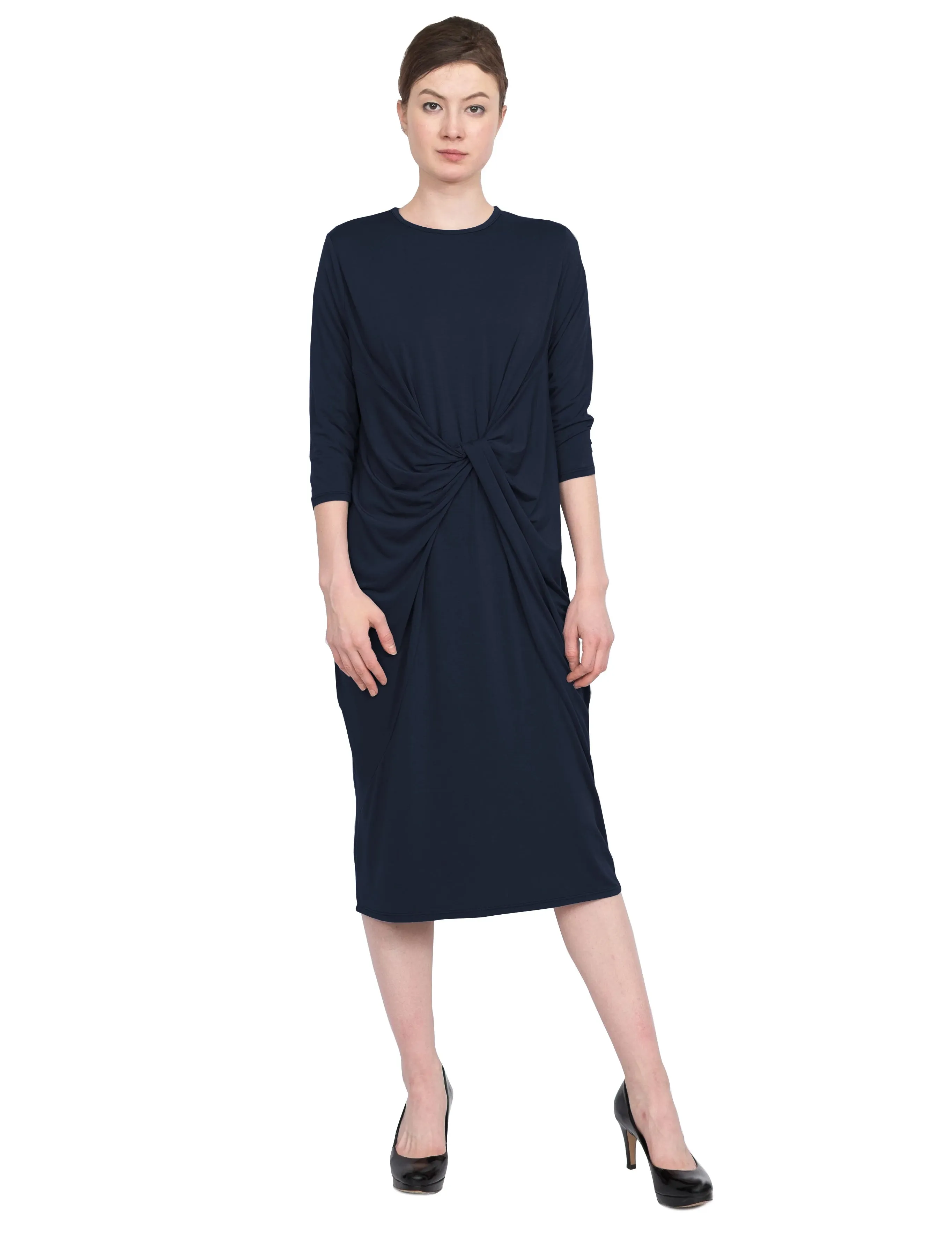 Womens Twisted Drape Front Comfy Dress