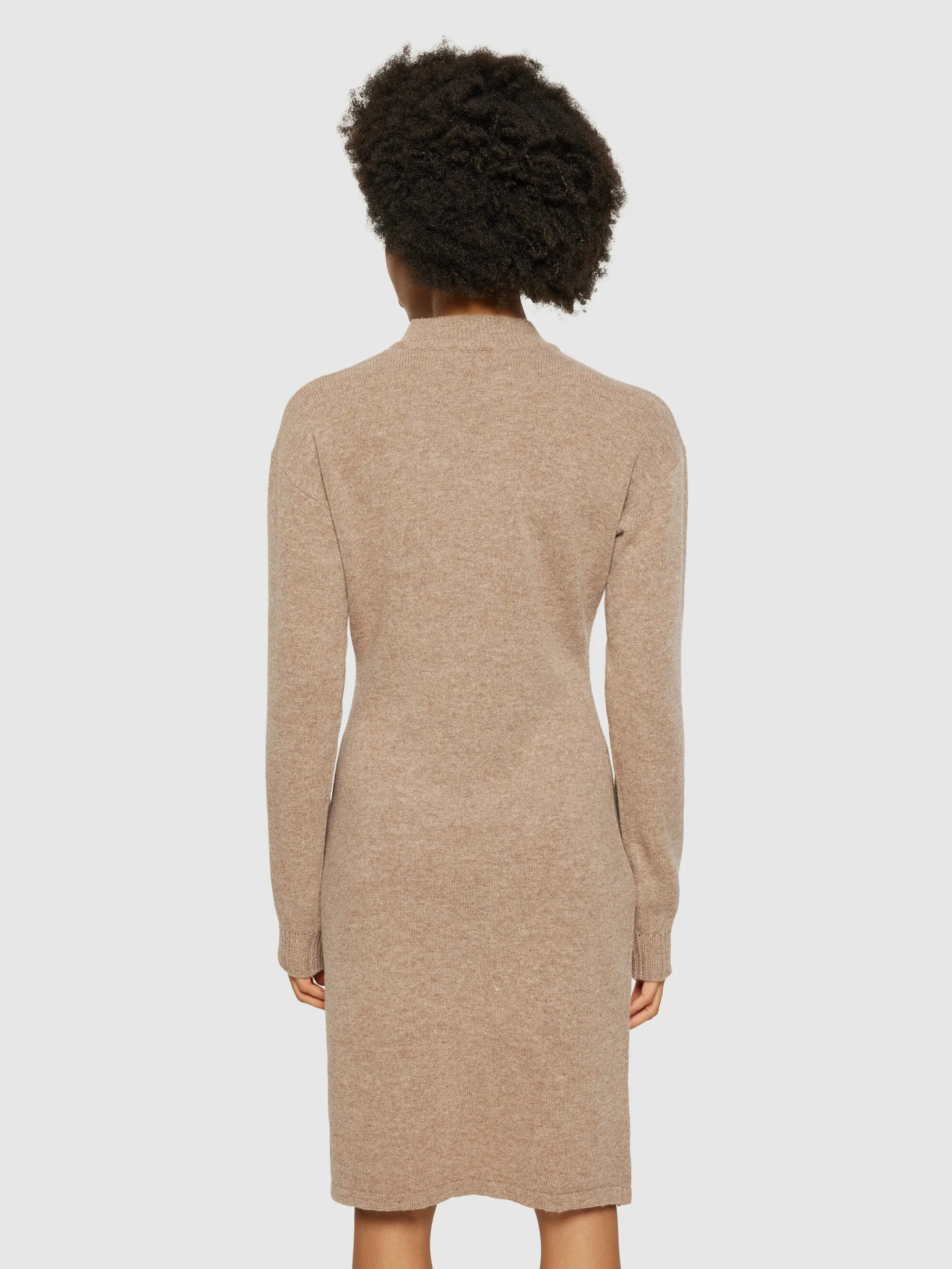 Wool crew neck mid length dress - Kelp melange