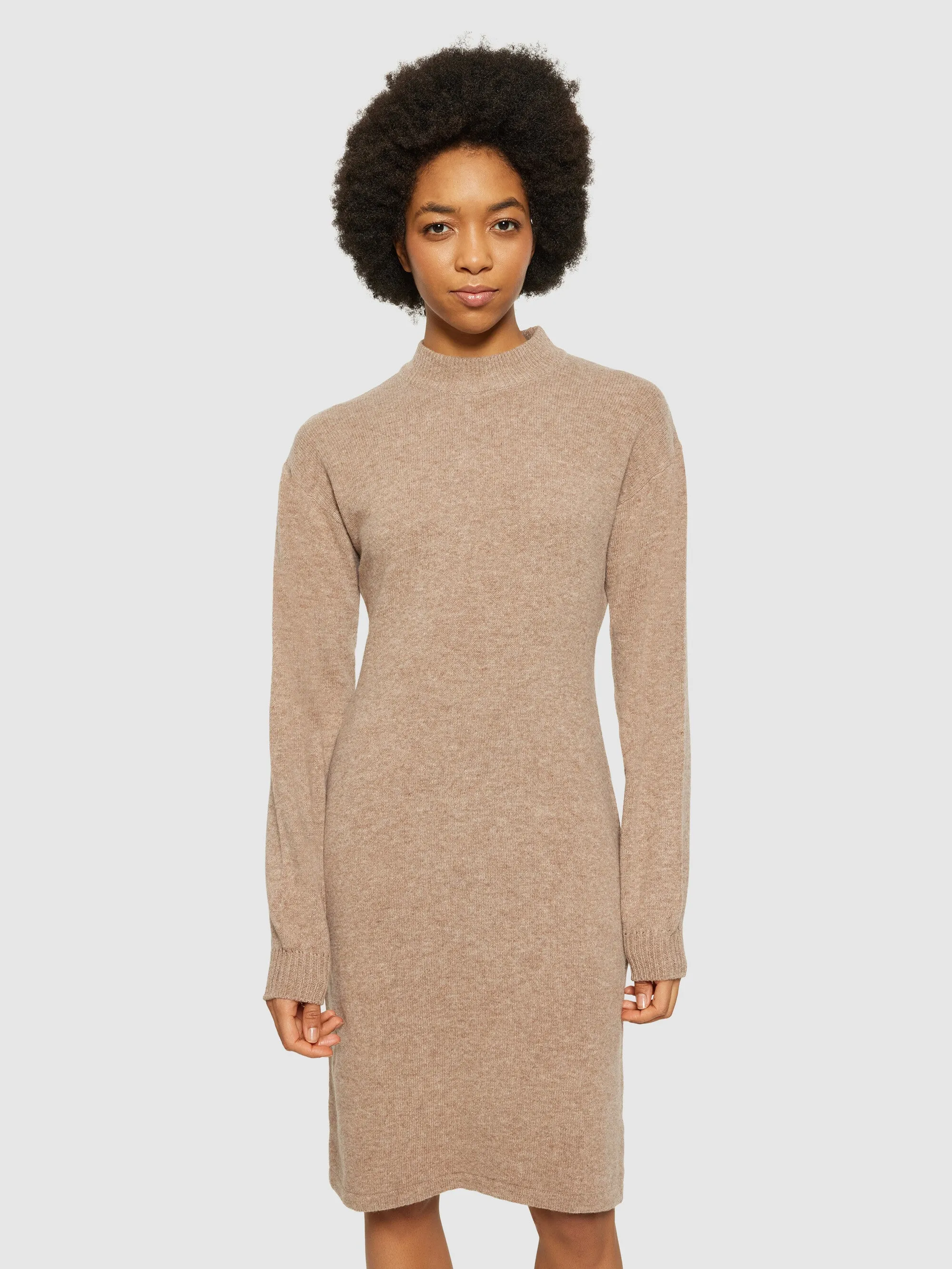 Wool crew neck mid length dress - Kelp melange