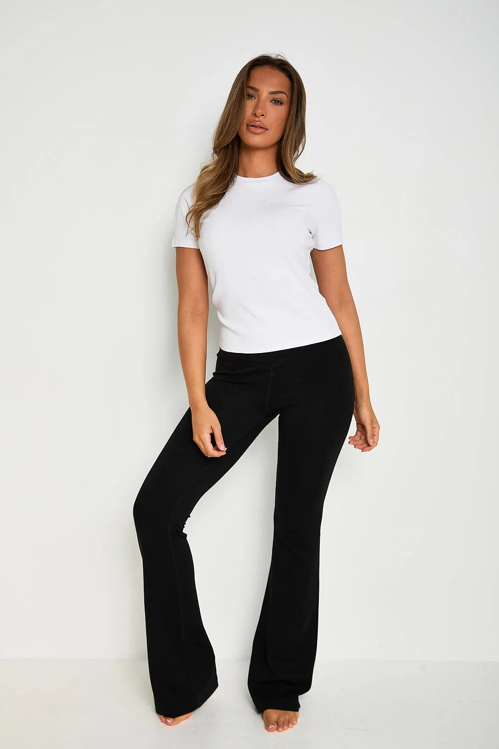 Wrap High-Waisted Flare Leggings - Washed Black